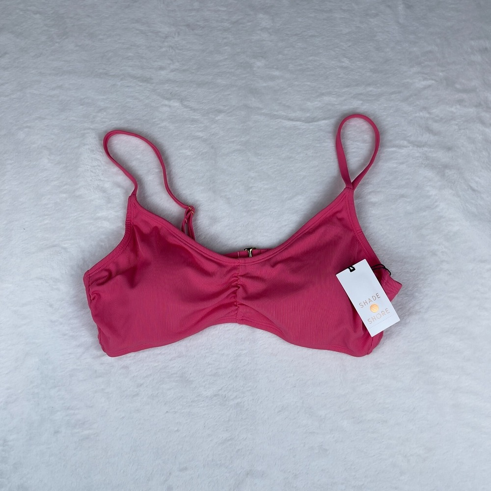 Shade & Shore Bralette Bikini Top Womens L Pink Shirred Ribbed Adjustable Straps